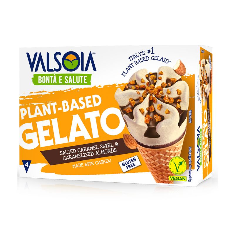 Cônes Glacés Vegan - Caramel Salé Éclats d’Amandes - x4 Valsoia